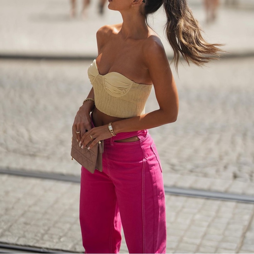 Zara Pink Full Length Cut Out Jeans - Picture 2 of 16